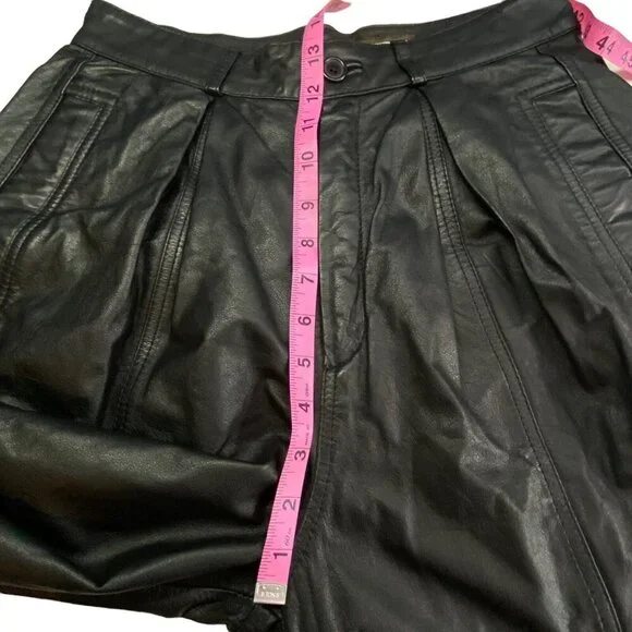 Vtg TOFFS Women Leather High Waist Pleated Pants Sz 12P Black Elegant 80s Luxe - Picture 8 of 9